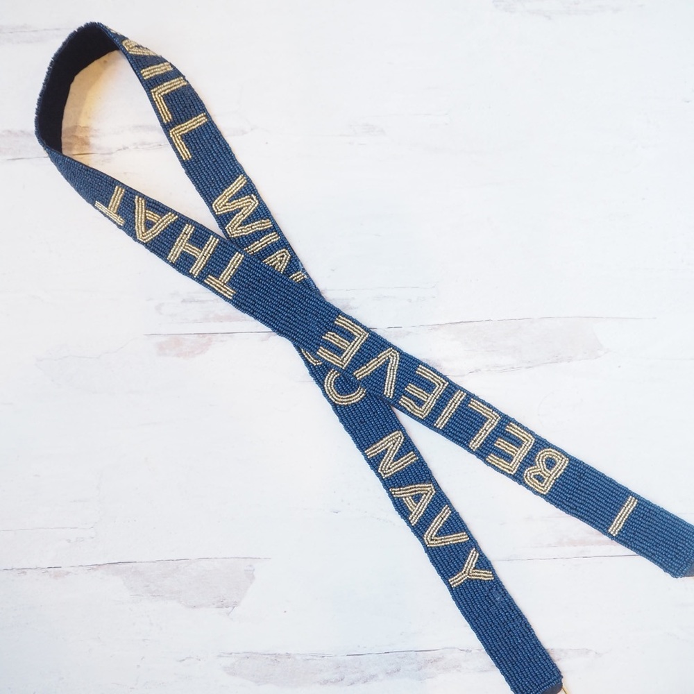 Beaded Go Navy I Believe We Will Win Collegiate Game Day Purse Strap